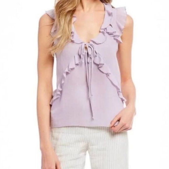 Gianni Bini GB Sz XL Top Blouse Ruffle Front Flutter Sleeve Double Bow Cut Outs - Picture 7 of 9